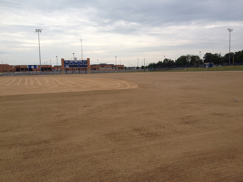 Field drill seeded with Athletic Turf Mix.