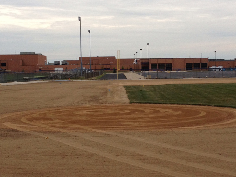 Home plate leveled with our custom designed zero-turn automated grader.